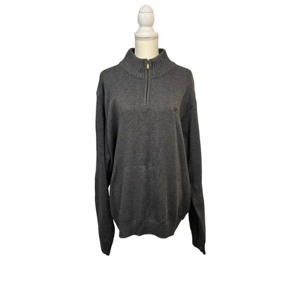 IZOD Men's Gray Mock Neck 1/4 Zip Pullover Sweater XXL Long Sleeve - Picture 2 of 7